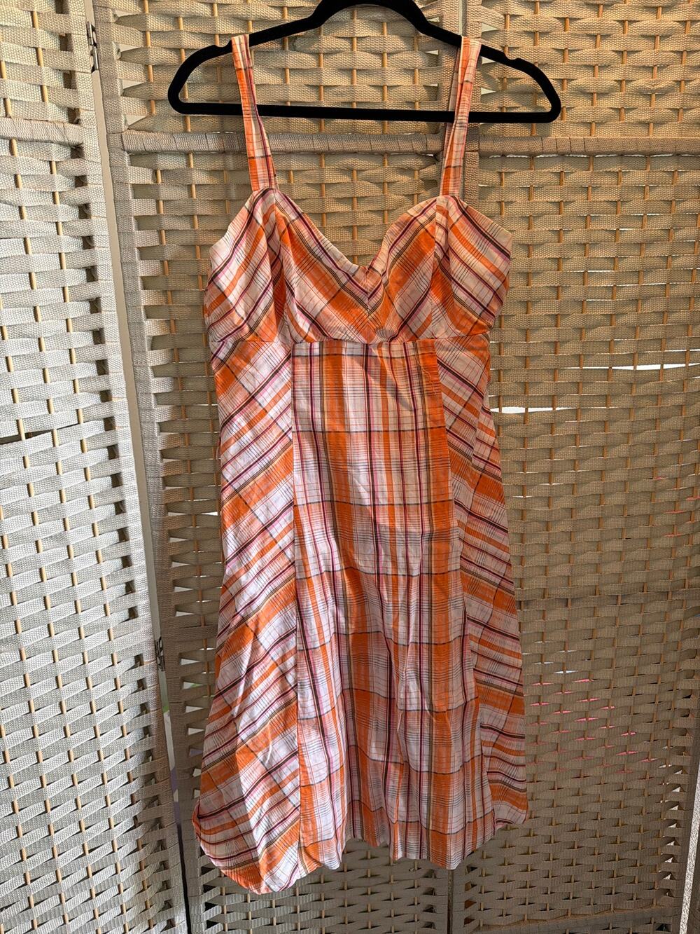 Breakin' Loose Plaid Sundress Women's Orange 7/8 V Neckline Sleeveless Y2K